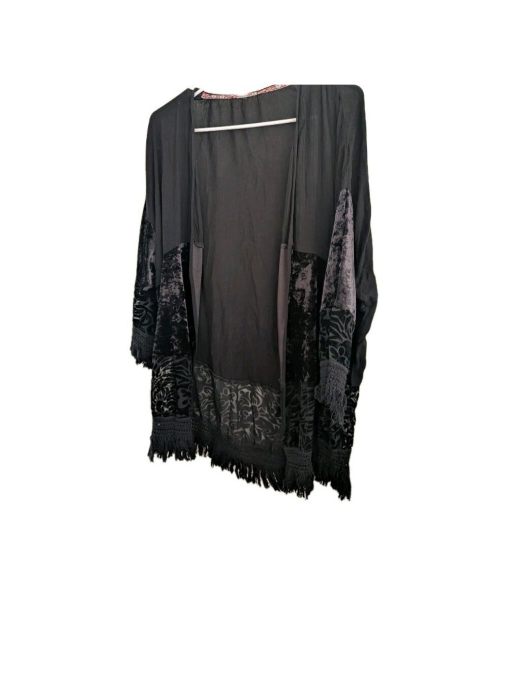 KNOX ROSE Women Velvet Kimono Open Front Lace Sweater Sz XL Black Boho